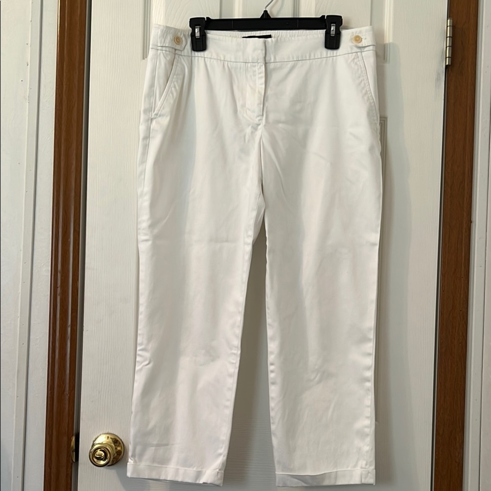 Talbots White Cropped Ankle Pants Cotton Blend